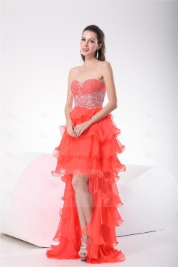 High Low Sweetheart Beaded Chiffon Prom Evening Formal Party Dresses ED010698
