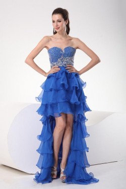 High Low Sweetheart Beaded Chiffon Prom Evening Formal Party Dresses ED010698