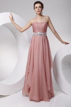 A-Line Strapless Beaded Long Chiffon Prom Evening Formal Party Dresses ED010699