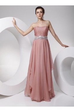 A-Line Strapless Beaded Long Chiffon Prom Evening Formal Party Dresses ED010699