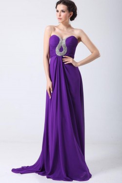 Sheath/Column Sweetheart Beaded Long Purple Chiffon Prom Evening Formal Party Dresses ED010700