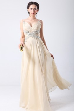 A-Line Spaghetti Strap Beaded Long Chiffon Prom Evening Formal Party Dresses ED010701