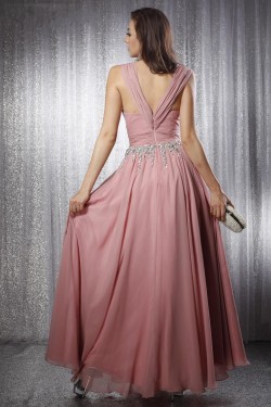 A-Line Straps Beaded Long Chiffon Prom Evening Formal Party Dresses ED010703