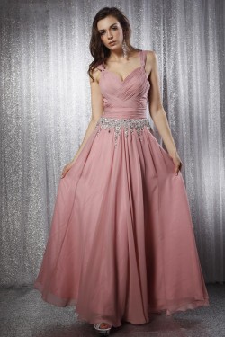 A-Line Straps Beaded Long Chiffon Prom Evening Formal Party Dresses ED010703