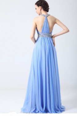 A-Line V-Neck Beaded Long Chiffon Prom Evening Formal Party Dresses ED010704
