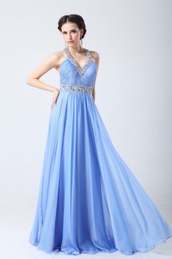 A-Line V-Neck Beaded Long Chiffon Prom Evening Formal Party Dresses ED010704