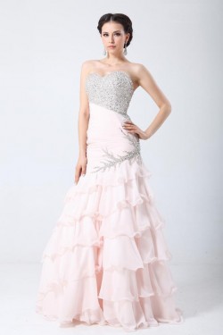 Trumpet/Mermaid Sweetheart Beaded Long Pink Prom Evening Formal Party Dresses ED010705
