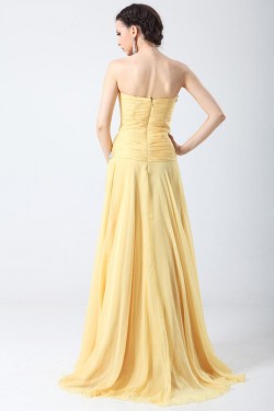 A-Line Sweetheart Beaded Long Yellow Chiffon Prom Evening Formal Party Dresses ED010706