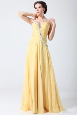 A-Line Sweetheart Beaded Long Yellow Chiffon Prom Evening Formal Party Dresses ED010706