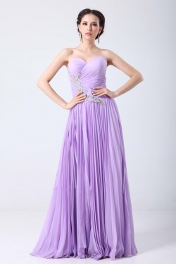 A-Line Sweetheart Pleated Beaded Long Chiffon Prom Evening Formal Party Dresses ED010707