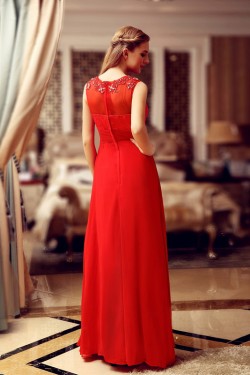 A-Line Jewel Beaded Long Red Lace and Chiffon Prom Evening Formal Party Dresses ED010709