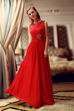 A-Line Jewel Beaded Long Red Lace and Chiffon Prom Evening Formal Party Dresses ED010709