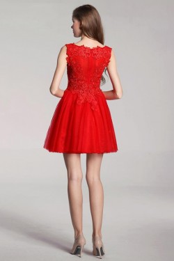 A-Line Short Beaded Red Prom Evening Formal Party Dresses ED010710