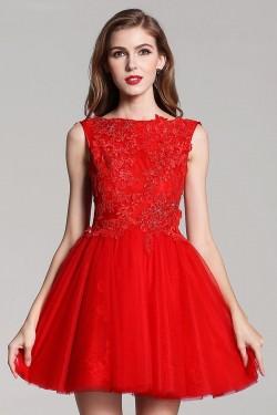 A-Line Short Beaded Red Prom Evening Formal Party Dresses ED010710