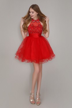 Short/Mini Red Beaded Prom Evening Formal Party Dresses ED010712