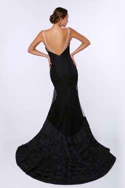 Trumpet/Mermaid Long Black Prom Evening Formal Party Dresses ED010714