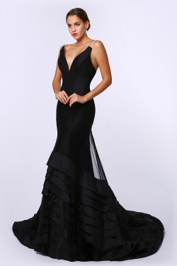 Trumpet/Mermaid Long Black Prom Evening Formal Party Dresses ED010714