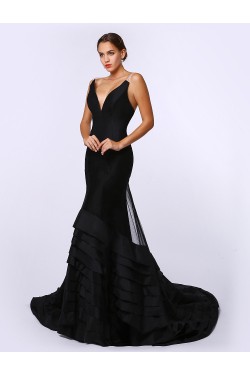 Trumpet/Mermaid Long Black Prom Evening Formal Party Dresses ED010714