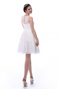 A-Line Short White Lace and Chiffon Prom Evening Formal Party Bridesmaid Dresses ED010717