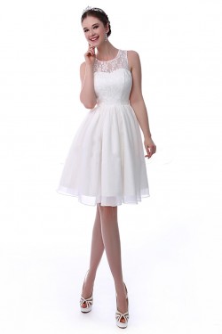 A-Line Short White Lace and Chiffon Prom Evening Formal Party Bridesmaid Dresses ED010717