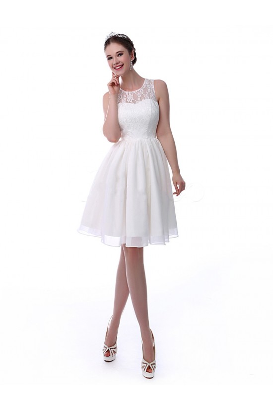 A-Line Short White Lace and Chiffon Prom Evening Formal Party Bridesmaid Dresses ED010717 A-Line Short White Lace and Chiffon Prom Evening Formal Party Bridesmaid Dresses ED010717