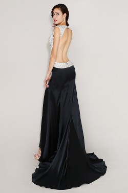Sexy Backless Beaded Long Black Prom Evening Formal Party Dresses ED010718