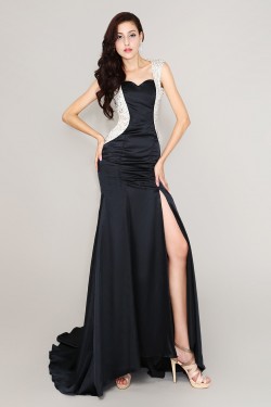 Sexy Backless Beaded Long Black Prom Evening Formal Party Dresses ED010718