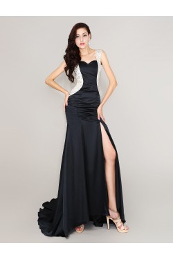 Sexy Backless Beaded Long Black Prom Evening Formal Party Dresses ED010718