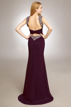 Sheath/Column Straps Beaded Long Chiffon Prom Evening Formal Party Dresses ED010720