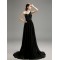 A-Line One-Shoulder Beaded Long Black Chiffon Prom Evening Formal Party Dresses ED010721