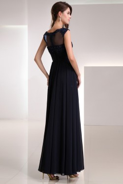 A-Line Bateau Beaded Applique Long Navy Blue Chiffon Prom Evening Formal Party Dresses ED010722