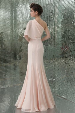 Trumpet/Mermaid One-Shoulder Sequin Long Pink Chiffon Prom Evening Formal Party Dresses ED010723