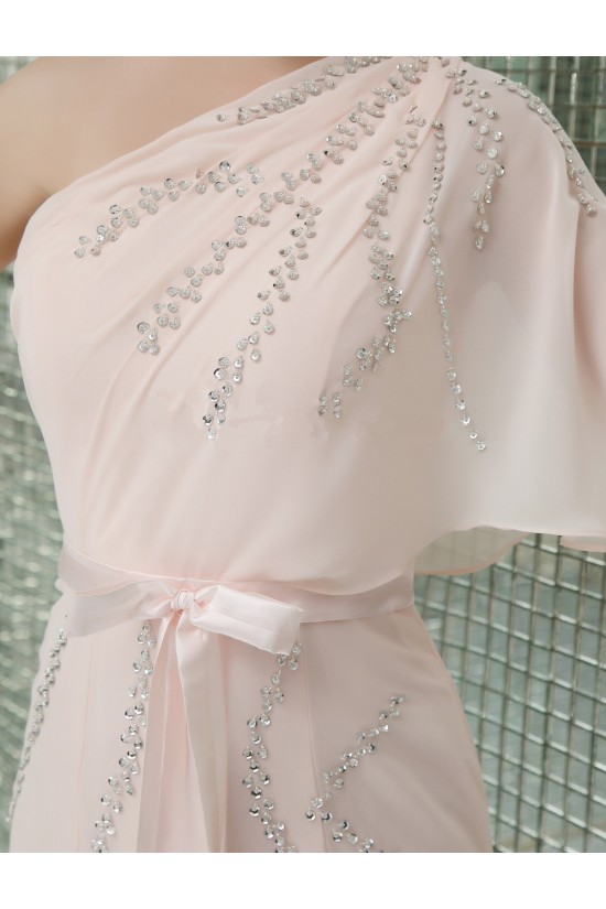 Trumpet/Mermaid One-Shoulder Sequin Long Pink Chiffon Prom Evening Formal Party Dresses ED010723