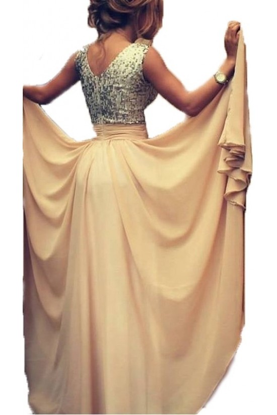 A-Line V-Neck Sequins Chiffon Long Prom Evening Party Dresses ED010726 A-Line V-Neck Sequins Chiffon Long Prom Evening Party Dresses ED010726