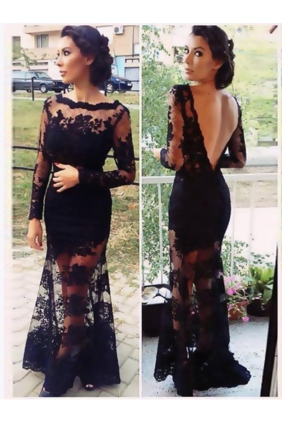 Long Sleeve Lace Black Low V-Back Evening Formal Party Dresses ED010727 Long Sleeve Lace Black Low V-Back Evening Formal Party Dresses ED010727