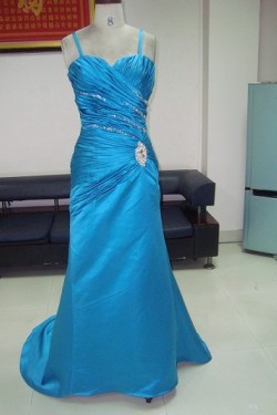 Spaghetti Strap Beaded Long Blue Prom Evening Formal Party Dresses ED010728