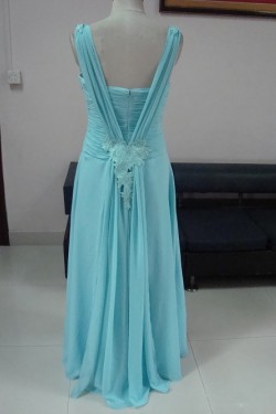 Sheath/Column Long Blue Chiffon Prom Evening Formal Party Dresses ED010732
