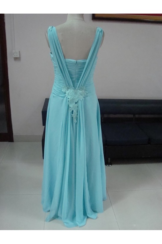 Sheath/Column Long Blue Chiffon Prom Evening Formal Party Dresses ED010732