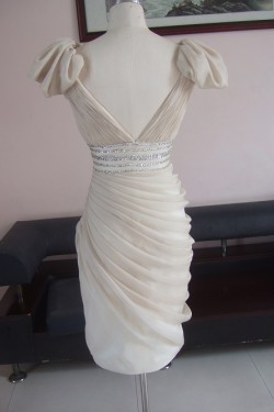 Sheath V-Neck Cap-Sleeve Short Beaded Prom Evening Cocktail Homecoming Dresses ED010733