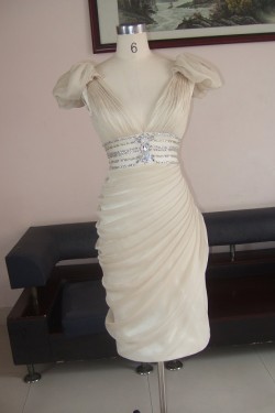 Sheath V-Neck Cap-Sleeve Short Beaded Prom Evening Cocktail Homecoming Dresses ED010733