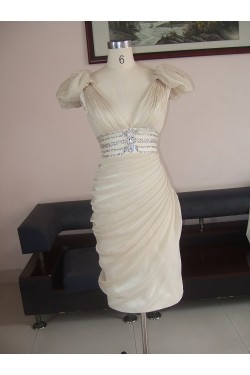 Sheath V-Neck Cap-Sleeve Short Beaded Prom Evening Cocktail Homecoming Dresses ED010733