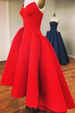 Real Pictures Strapless A-Line High Low Red Prom Dresses ED010737
