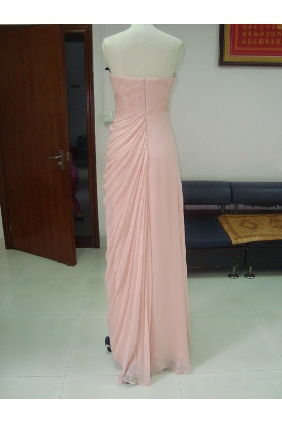 Sheath/Column Strapless Long Pink Chiffon Prom Evening Formal Party Dresses ED010740