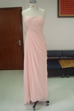 Sheath/Column Strapless Long Pink Chiffon Prom Evening Formal Party Dresses ED010740