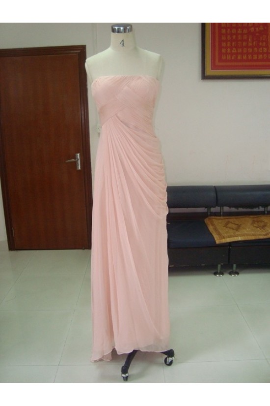 Sheath/Column Strapless Long Pink Chiffon Prom Evening Formal Party Dresses ED010740