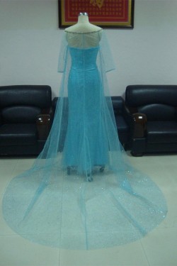 V-Neck Half Sleeve Beaded Long Blue Prom Evening Formal Party Dresses ED010750