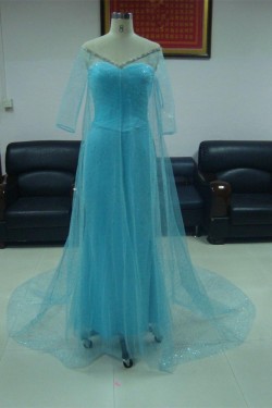 V-Neck Half Sleeve Beaded Long Blue Prom Evening Formal Party Dresses ED010750
