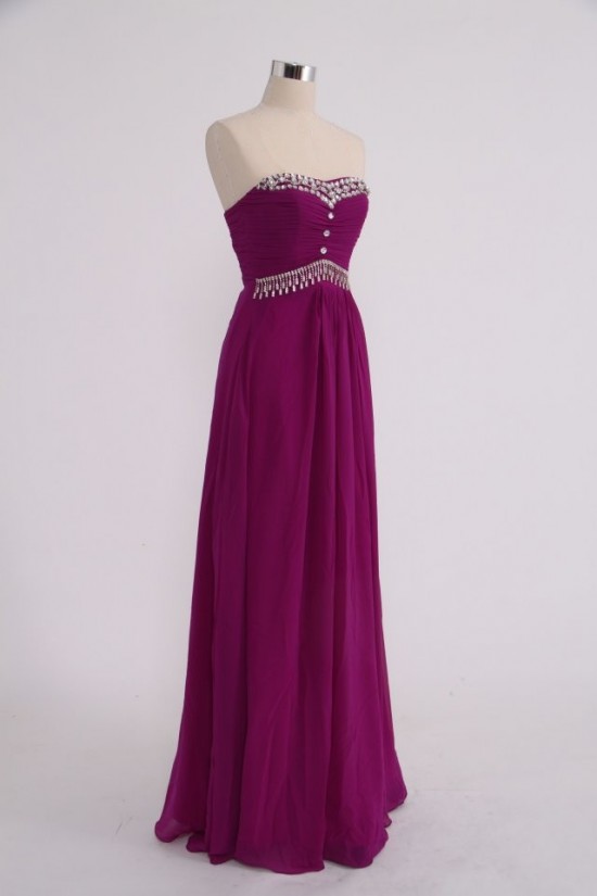 Sheath/Column Strapless Beaded Long Chiffon Prom Evening Formal Party Dresses ED010757