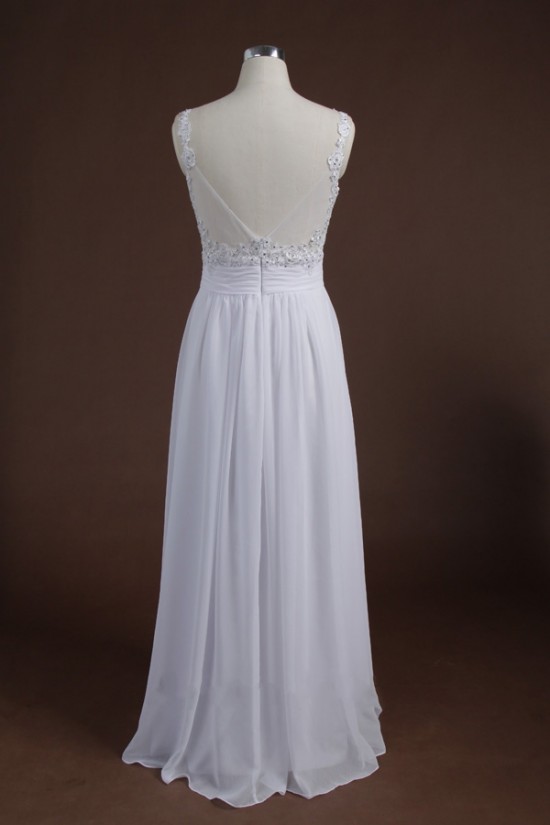 A-Line Long White Sequin Applique Chiffon Prom Evening Formal Party Dresses ED010760