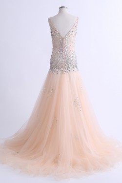 A-Line Beaded Long Prom Evening Formal Party Dresses ED010764
